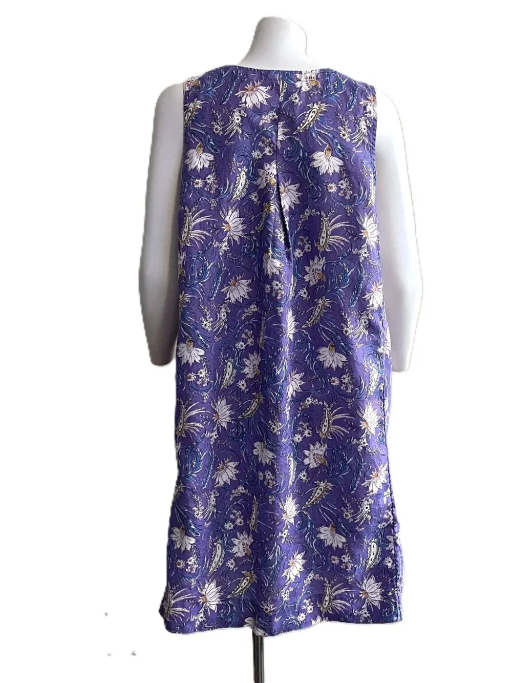 J Jill Love Linen Dress Womens Medium Purple 100% Linen Floral Sleeveless Shift